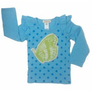 Everbloom Studio Girls Blue Long Sleeve Ruffle Butterfly Tee Size 6